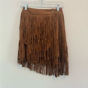 NWT BOUTIQUE BLUE B Brown Fringe Wrap Skirt size Small